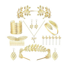 跨境饰品欧美新娘树叶发箍巴洛克金色叶子头饰手环耳环臂环套装