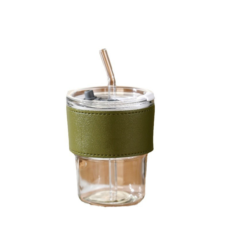 Tazas de vidrio de bambú en línea resistentes al calor tazas de paja de café ins viento alto valor de mano impresión de tazas de agua de regalo