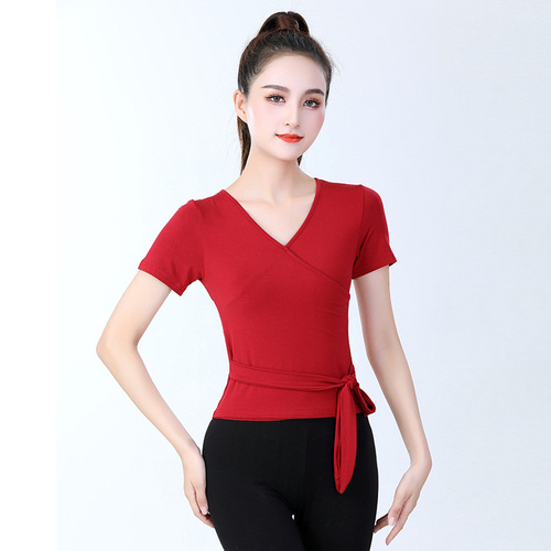 Latin dance practice clothes short-sleeved women's adult summer new national standard modern social modern dance modal top