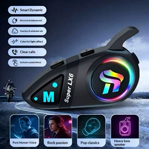 Motorcycle helmet Bluetooth headset LX6, waterproof, noise-reducing, four sound effects, riding headset, direct factory supply, samples available