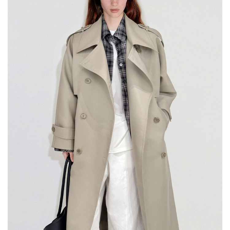 Khaki Vintage Trench Coat for Women, Early Spring and Autumn New Style, Mid-Length British Style Casual Lapel Coat Source
