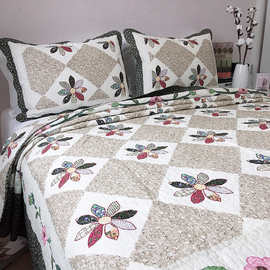 棉绗缝被水洗棉韩式床盖三件套夹棉衍缝炕单两件套床单床jω