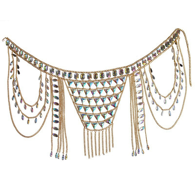 Nuevos accesorios transfronterizos europeos y americanos, cadena de cintura de acrílico de moda retro, conjunto de cadena corporal geométrica multicapa, moderno image 9