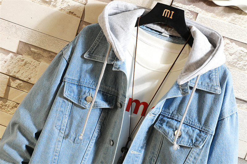 1 Hooded 2023 New Korean Style Plus Size Color Block Men's Couple Loose Casual Coat Denim Jacket Wholesale_voghion.com
