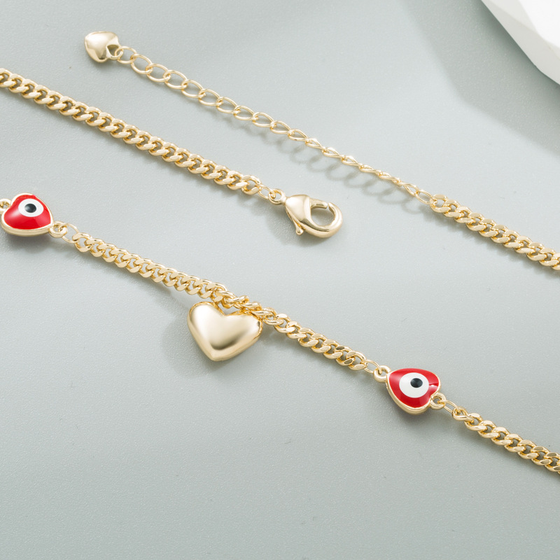 Retro Devilu0027S Eye Heart Shape Titanium Steel Necklace Enamel Stainless Steel Necklaces