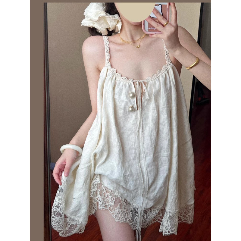 秋季新款韩版女夏睡衣睡裙法式夏季性感新款甜美蕾丝花边宽松吊带