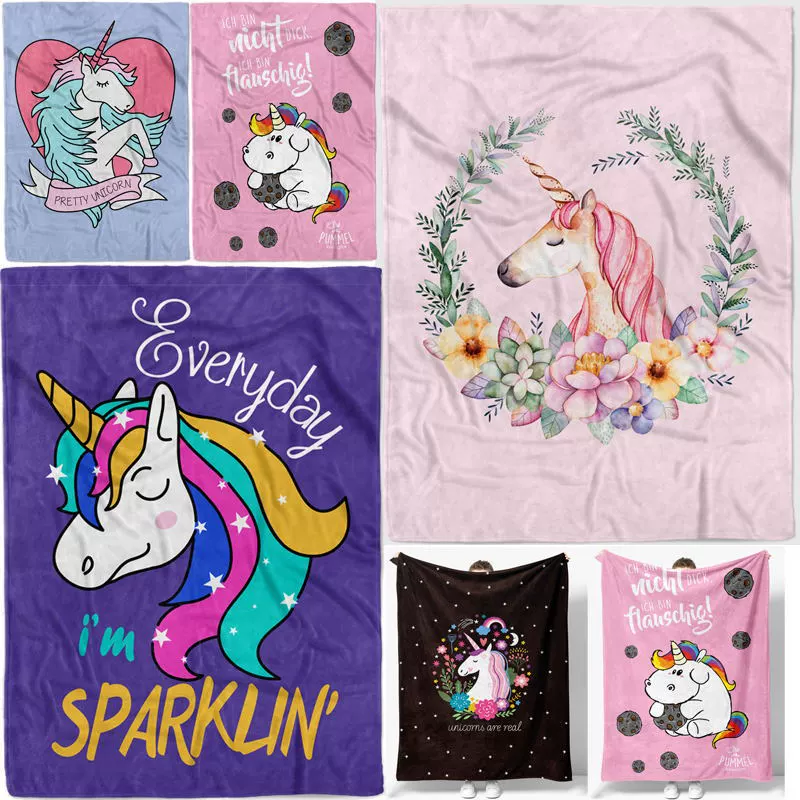 Детское двустороннее фланелевое одеяло с единорогом, утолщенное ворсовое одеяло для кондиционирования воздуха, подарочное дорожное бытовое одеяло для отдыха