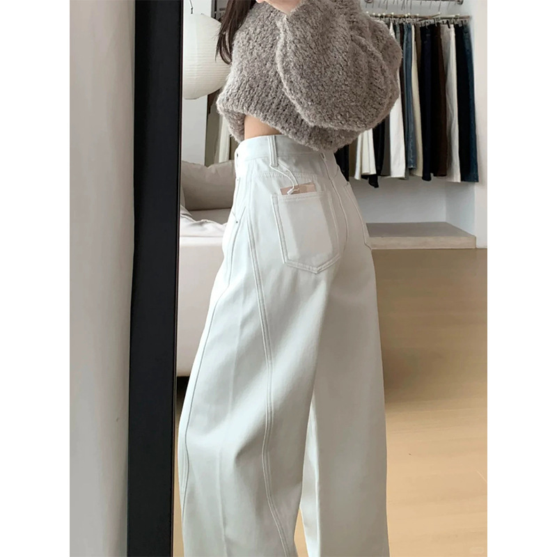White American-style wide-leg jeans for women, new autumn collection, plus-size, loose fit, slimming effect, suitable for petite figures, narrow-leg, curved-leg design