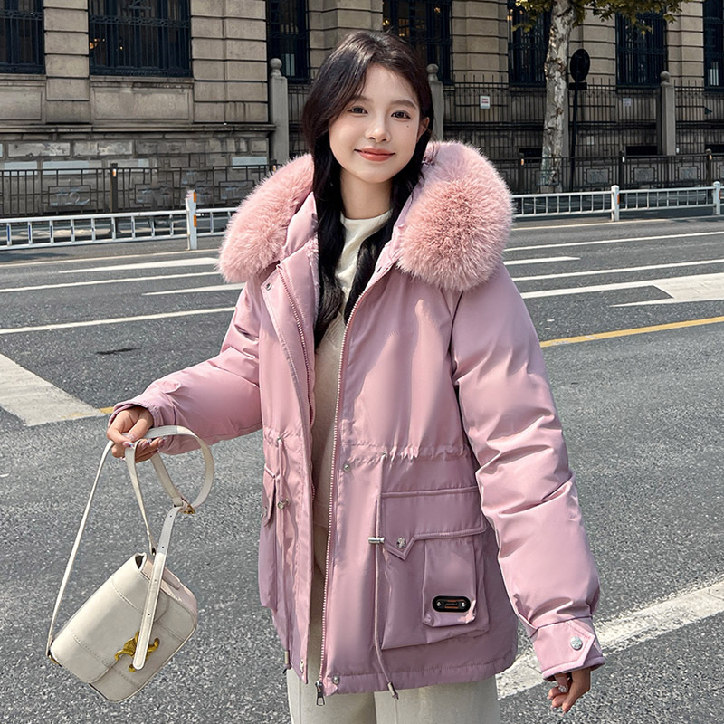 2024 grueso calentamiento para superar la mujer corta ropa de algodón de invierno de cuello grande con capuchón coreano chaqueta suelta image 7