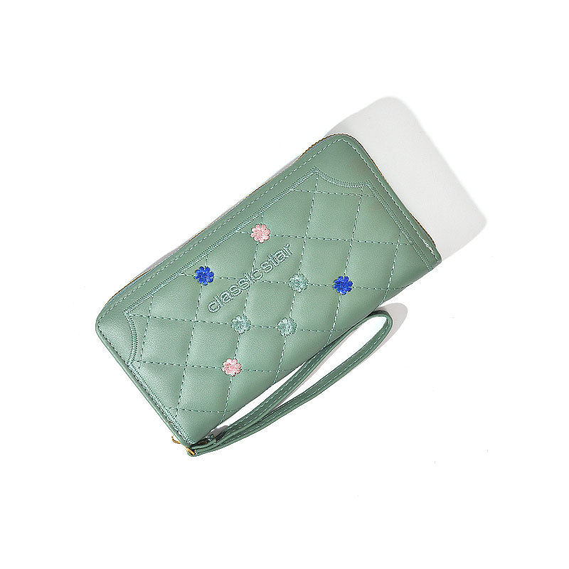 Cartera larga con cremallera, estilo coreano, con detalles en contraste