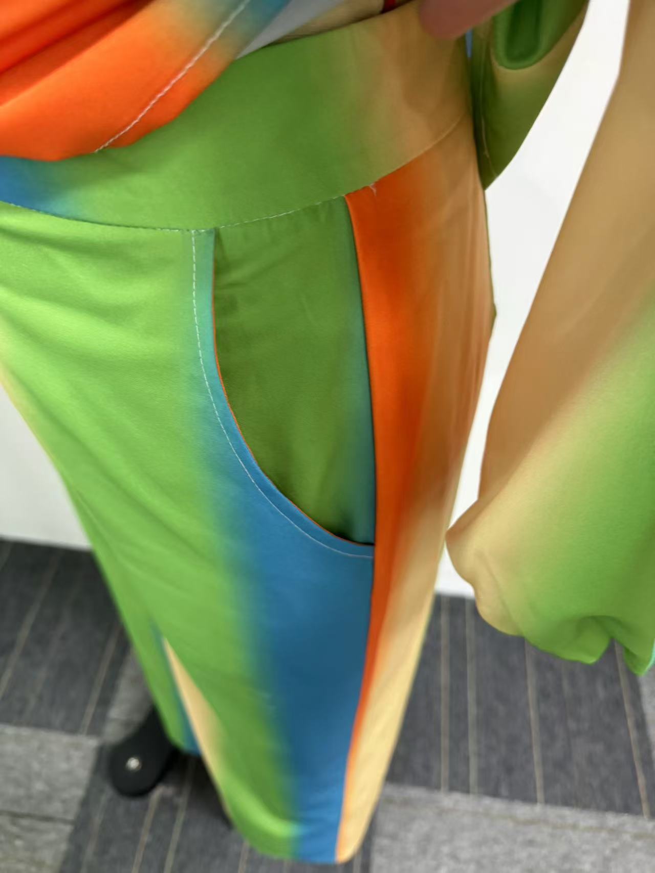 Lantern Sleeve Non Positioning Printing Swing Collar Wide Leg Pants Sets