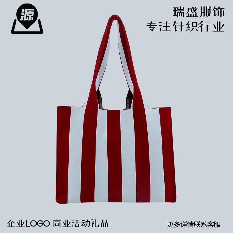 Bolsa de punto a raya mayorista personalizada de damas hombro de gran capacidad bolsa de mano universal simple pequeña bolsa fresca