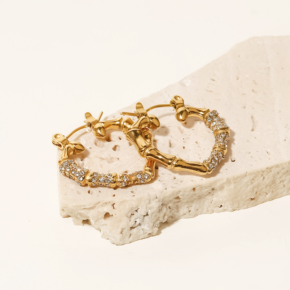 Fashion Heart Shape Stainless Steel Zircon Hoop Earrings 1 Pair