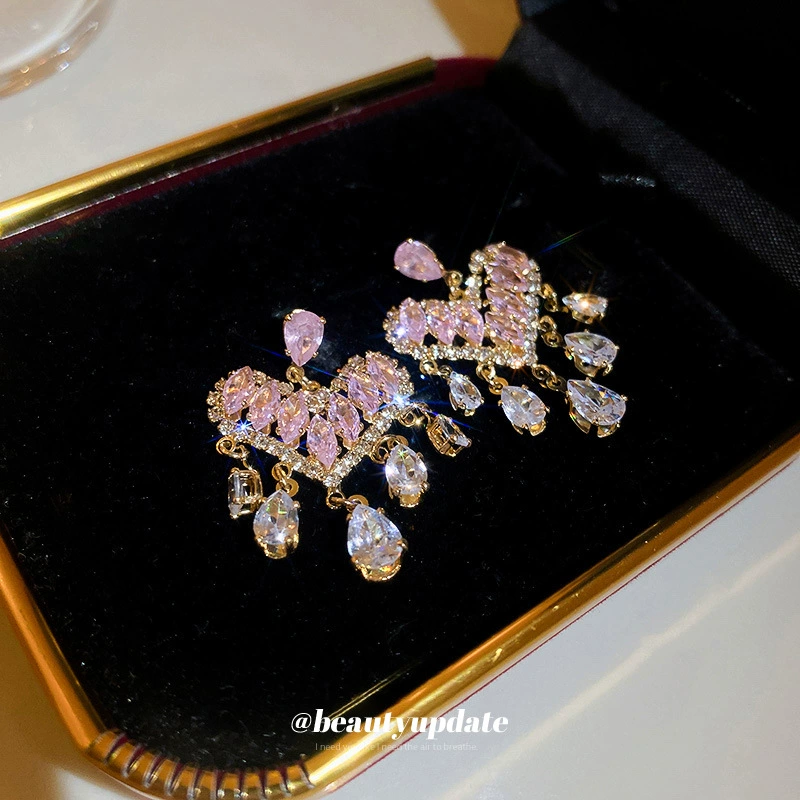 Серебряная игла, циркон, серьги, европейский стиль, легкая роскошь