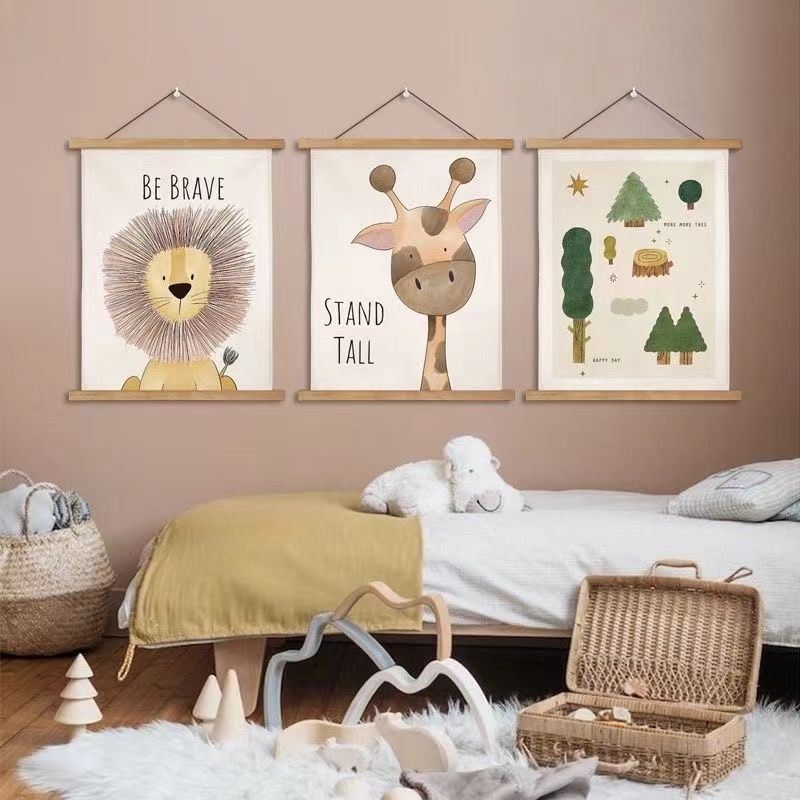 Cute Cartoon Decorative Painting Wall Small Animal Hanging Painting Kidsren's Room Ins Style Wall Hanging Background Wall Decoration Bedroom