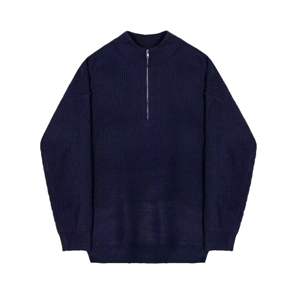 Japanese solid color base trend knitted sweater with zipper