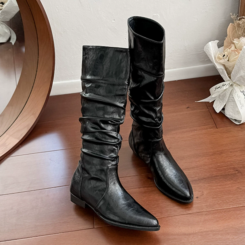 Качественные! Натуральные кожаные сапоги на высоком каблуке с острым носком для миниатюрных женщин, увеличивающие рост и стройнящие, сапоги выше колена, длинные сапоги.