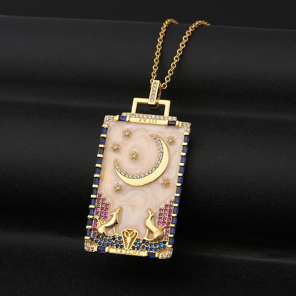 New Style Copper Drop Oil Zircon Rainbow Mermaid Moon Necklace display picture 7