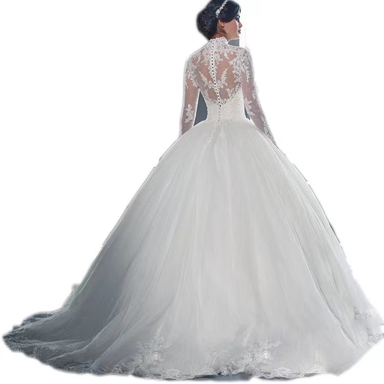 Vestido de novia de comercio exterior amazónico europeo y americano 2021 nuevo collar de pie nupcial cintura adelgazamiento encaje trasero comercio exterior