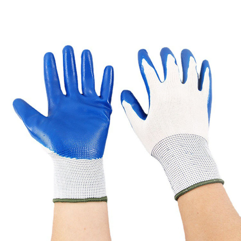 尼龙白纱兰灰纯胶丁晴浸胶搬运耐用涂胶挂浸胶防护蓝丁腈劳保手套