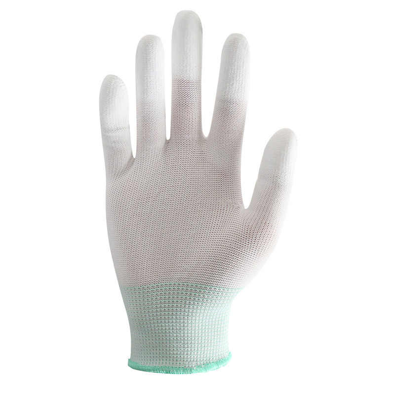 Guantes recubiertos de PU fábrica electrónica prácticos guantes de nylon antideslizantes guantes de protección laboral guantes de protección de polvo blanco