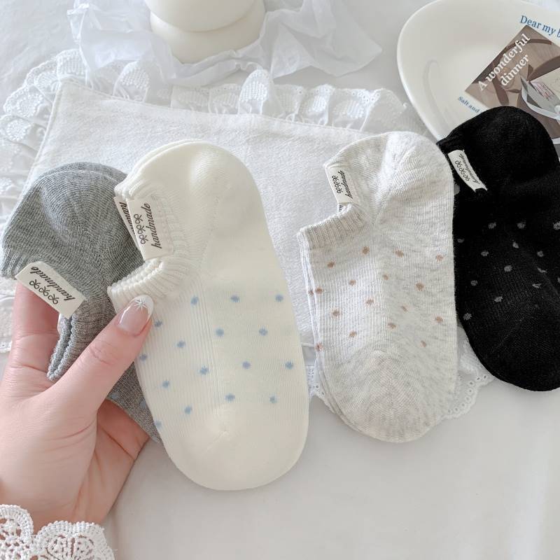 2025 Korea Dongdaemun Spring/Summer New Women's Low-Cut Polka Dot Casual Invisible Boat Socks