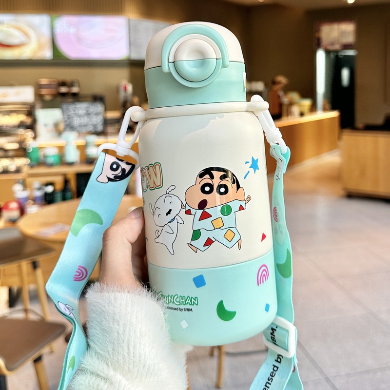 蜡笔小新保温杯水杯女生高颜值吸管杯子316不锈钢便携双饮咖啡杯|undefined