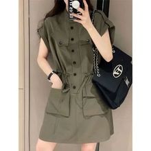 胖mm特大码300斤高级感复古工装连衣裙宽松时尚收腰显瘦工装裙女