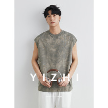 亦止美式复古迷彩印花纯棉背心男士夏季新款重工潮牌宽松痞帅坎肩