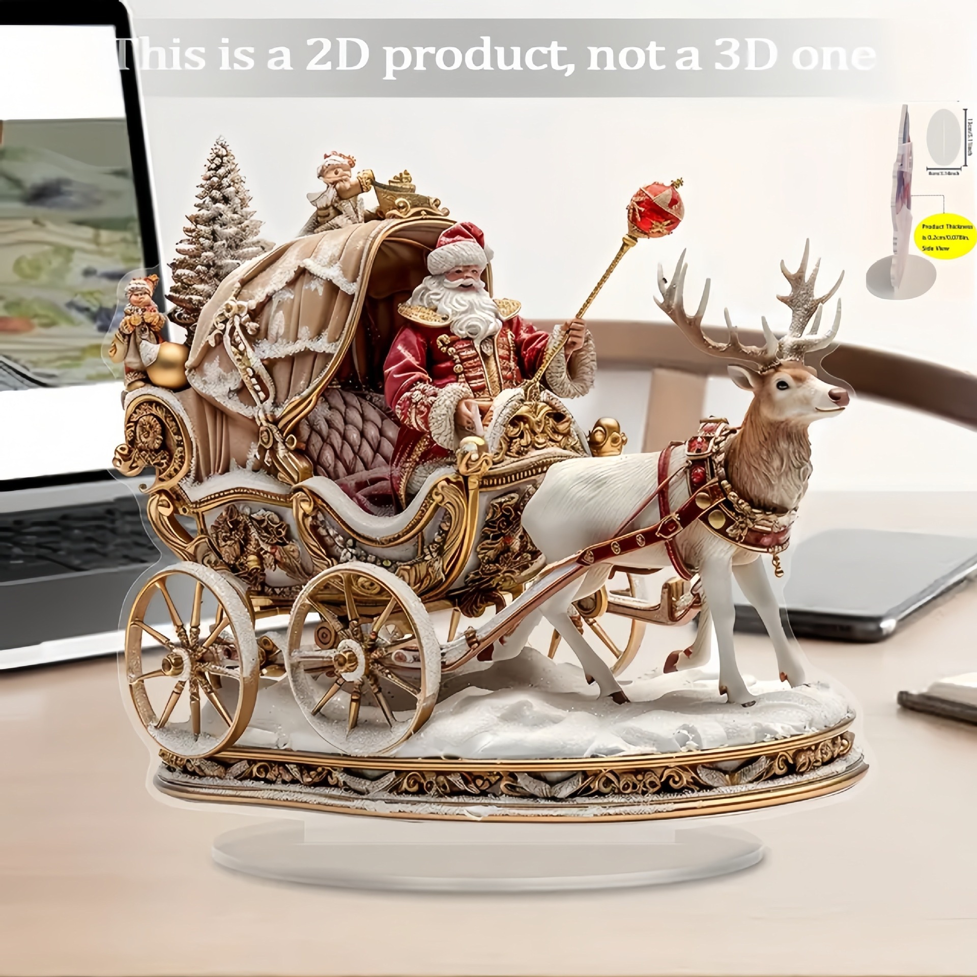 Decoración 2D, no 3D!!! Invierno reno trineo acrílico escritorio colgante oficina en el hogar más