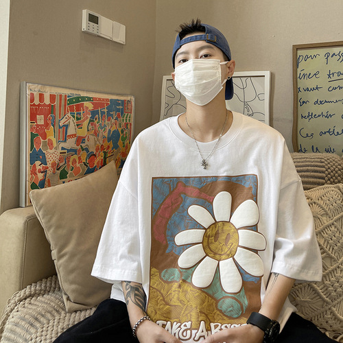 Men's Short Sleeve T-Shirt Summer Trend Brand Youth Japanese Retro Casual Versatile Loose Half-Sleeve T-Shirt