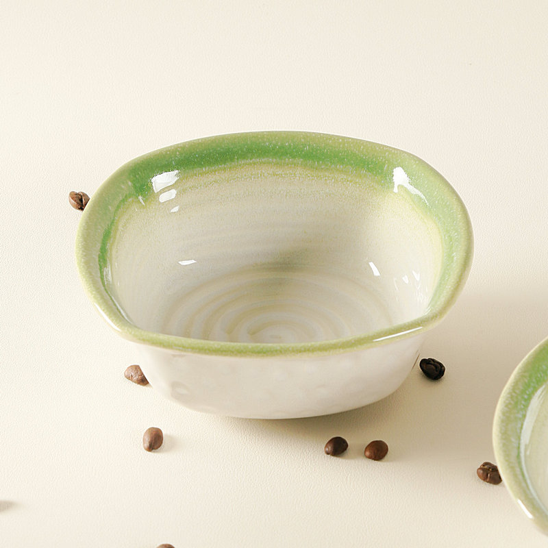 Jiutian Rustic Ceramic Bowls and Plates, Fresh and Sweet Style Soup Noodle Bowls, Green Gradient Household Specialty Tableware Cold Dish Plates