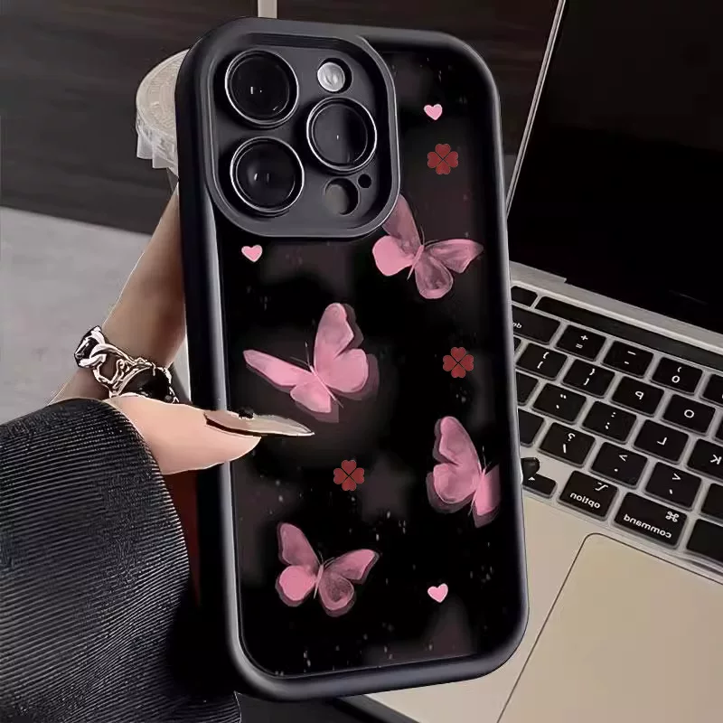 Случай/чехол для телефона (Apple iPhone17, iPhone17 Pro) розово-фиолетовый дизайн бабочки, мягкий TPU ударопрочный