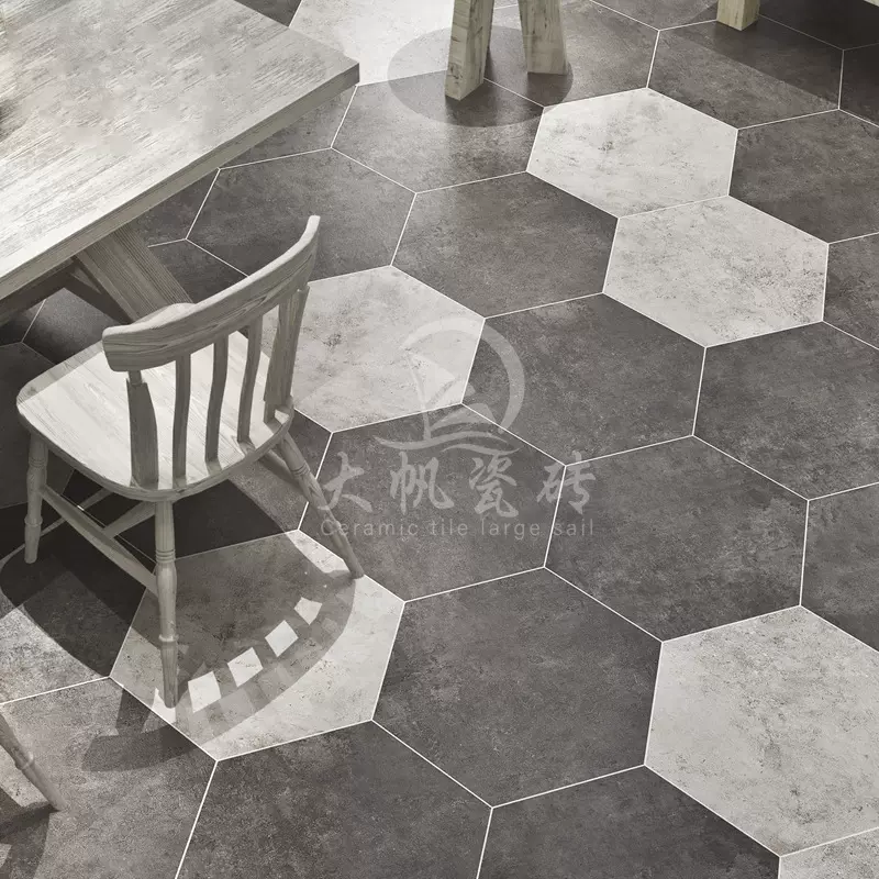 水泥灰大六角砖520*600 商场酒店防滑六边形地砖 Hexagonal tile