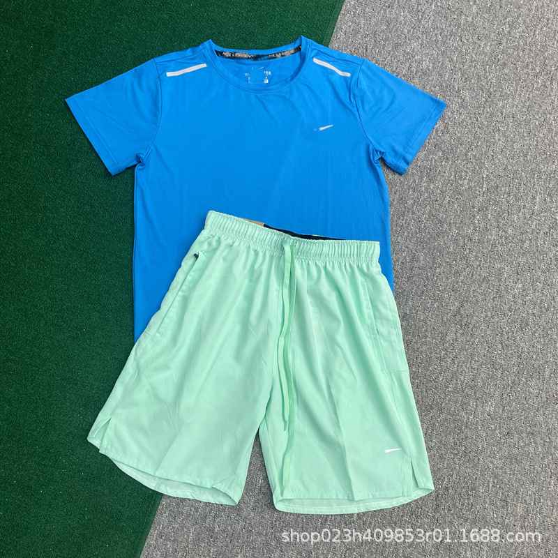 Transpirable hombre hielo rápido secado set de manga corta de verano correr al aire libre casual playa pantalones cortos deportivos relajados fitness