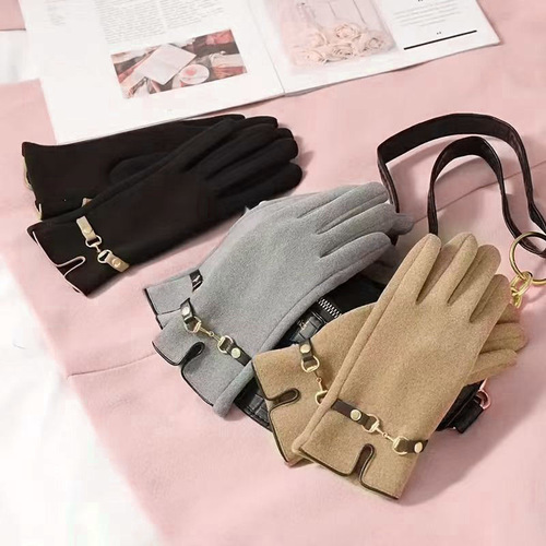 New Women's Winter Fleece Touchscreen Mobile Phone Chain Windproof Warm Driving Riding Fleece Thick Gloves