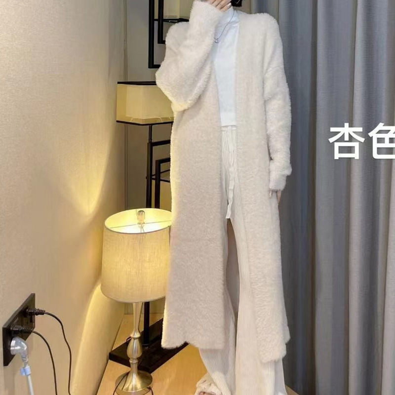 Cross-Border Imitation Mink White Knitted Cardigan Coat for Women, Autumn and Winter Loose Fluffy Long Sweater Cross-Border Imitation Mink White Knitted Cardigan Coat for Women, Autumn and Winter Loose Fluffy Long Sweater