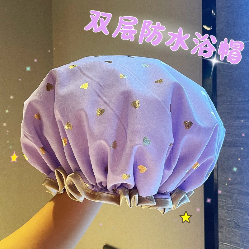 Purple--love double-layer shower cap