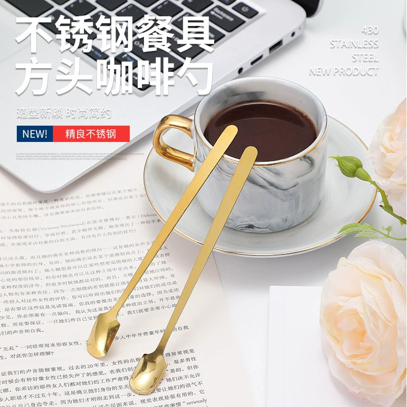 Фабрика оптом из нержавеющей стали посуда смешивания ложка с длинной ручкой Квадратная Головка ложка льда креативная кофейная ложка кружка ложка позолоченная