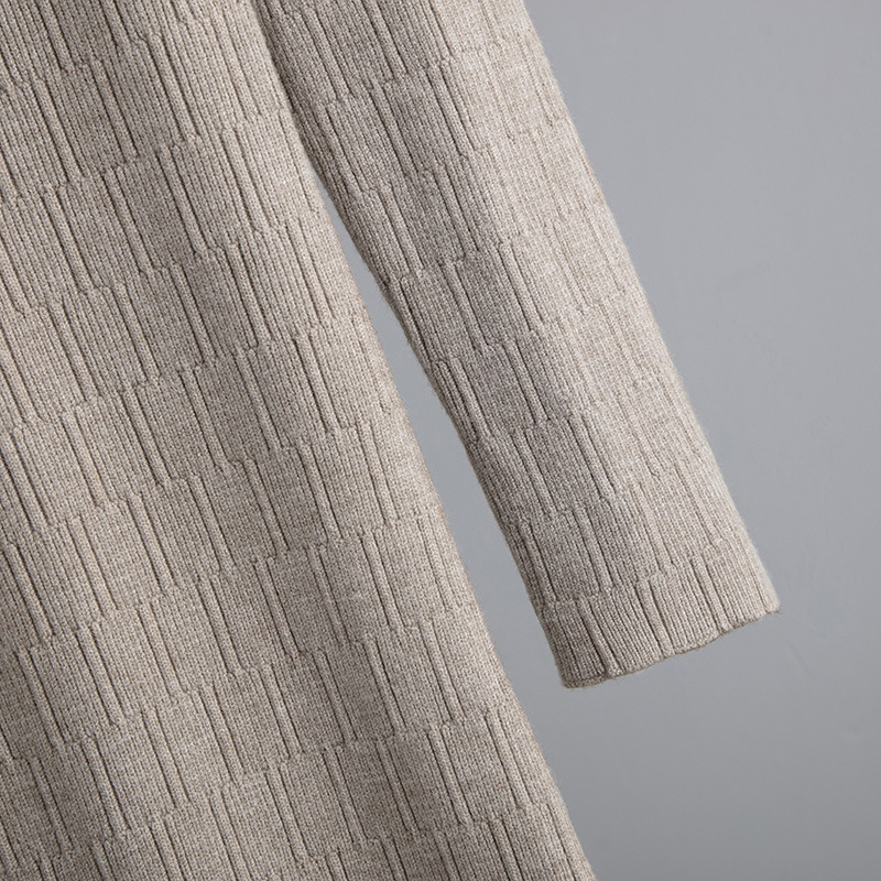 Sheath Half High Collar Inner Match Knitted Dress Women Fall Winter Outer Wear Thin over the Knee Mid Length Sweater Trendy