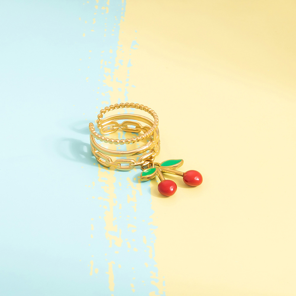 6g Weight Open Rings Classification Adjustable Ring Size 1 Piece Quantity Casual, Daily Occasion 304 Stainless Steel Material Fruit, Heart Shape Pattern Women's Gender Enamel, Plating Design Sweet, Simple Style Style Gold Color Sweet Simple Style Fruit Heart Shape 304 Stainless Steel Enamel Plating Women's Open Rings 2