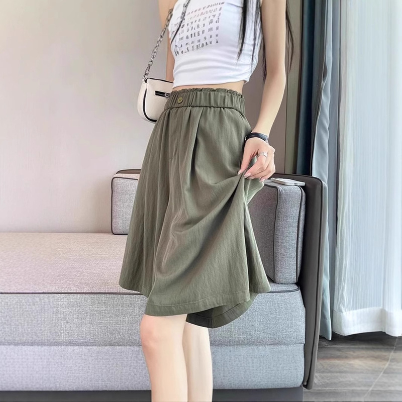 Ice Silk Yamamoto Shorts for Women, Summer Thin Loose Slimming Casual Knee-Length Shorts Skirt, High-Waisted Drapey Wide-Leg Mid-Length Shorts