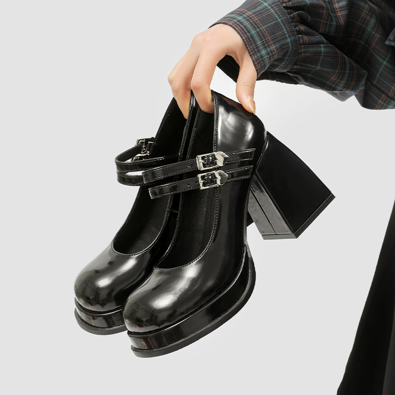 Обувь Мэри Джейн во французском стиле, женские новые кожаные туфли на толстой подошве, элегантные туфли на высоком каблуке с мелким ртом