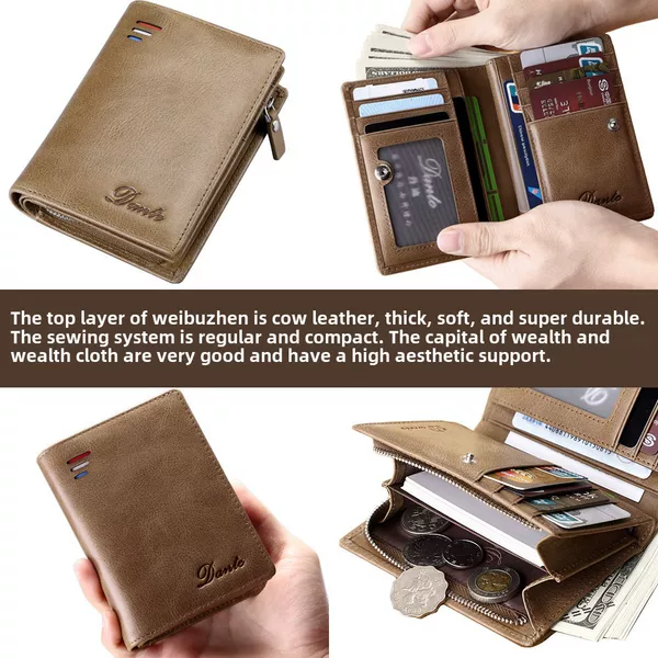 Dante Men's Wallet Short RFID Anti-theft Brush Change Zipper Wallet Large Capacity Card Bag Japanese and Korean Foreign Trade