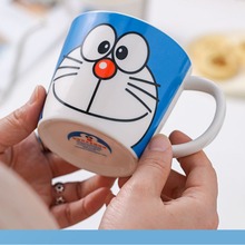 哆啦a夢開心杯卡通馬克杯可愛水杯高顏值情侶咖啡杯家用陶瓷杯子