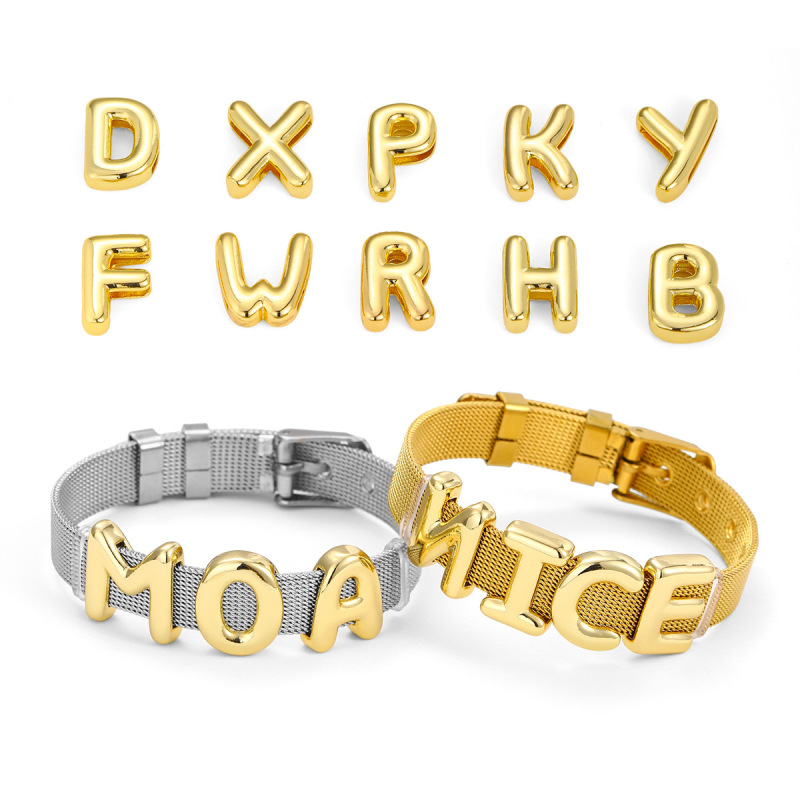 AS ジュエリークロスボーダー temu ホット販売 26 英字 diy ブレスレット 10 ミリメートル時計ストラップ金メッキ文字卸売|undefined