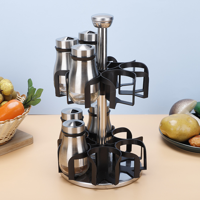 Venta al por mayor de acero inoxidable cocina condimento botella sellada tarro hogar condimento botella combinación traje comino pimienta tarro