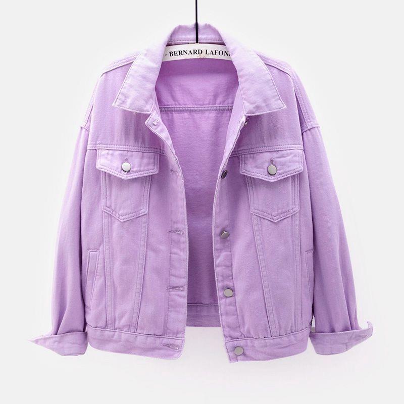Colorful Oversized Denim Jacket for Women in Candy Colors, Fresh New Korean Style, Loose Long-Sleeve Jacket, Versatile Top for Students Colorful Oversized Denim Jacket for Women in Candy Colors, Fresh New Korean Style, Loose Long-Sleeve Jacket, Versatile Top for Students