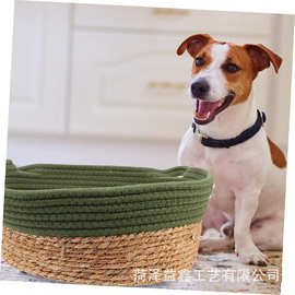 跨境水葫芦草编收纳篮四季通用宠物窝猫抓板栖息地猫窝草编收纳筐