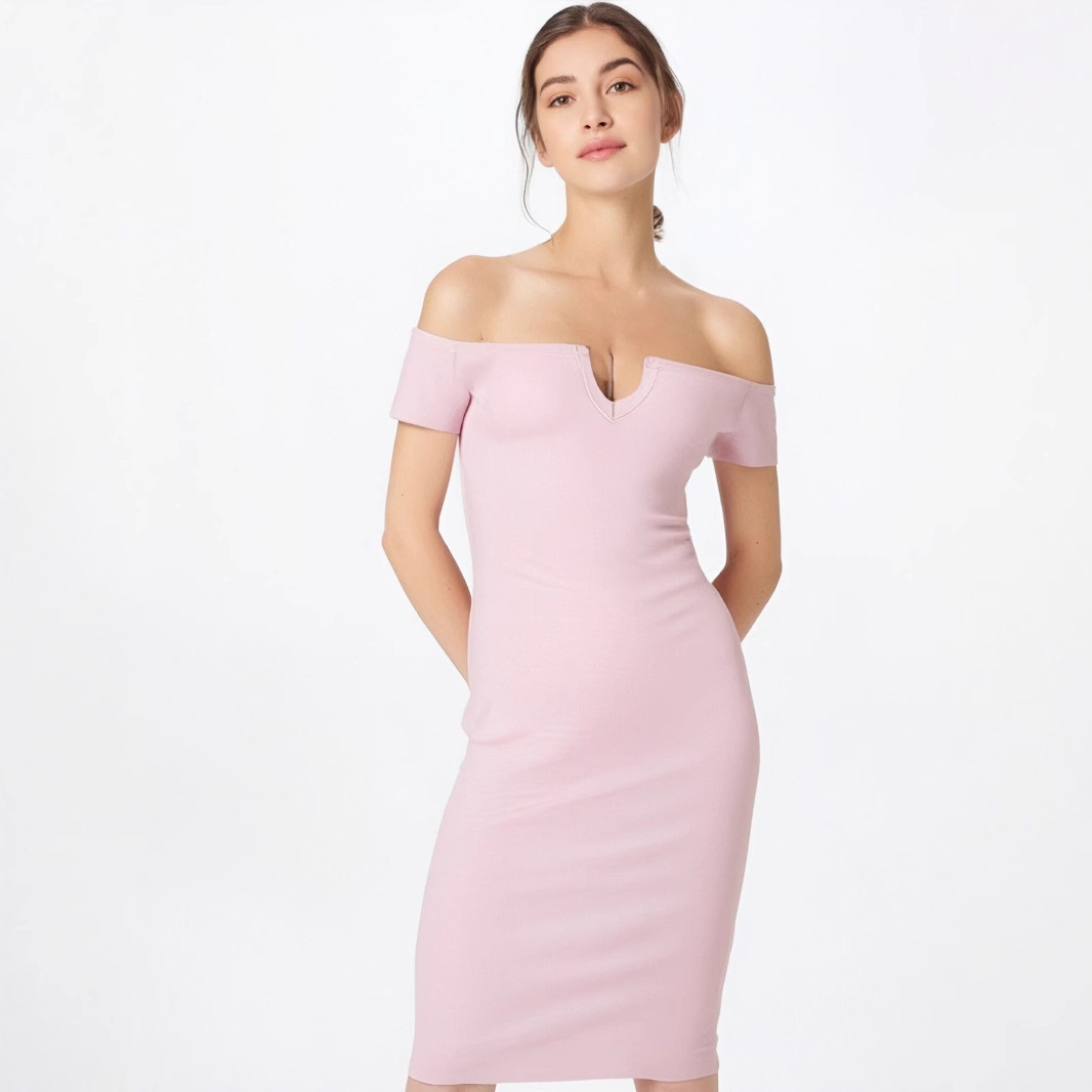 2025亚马逊欧美跨境绷带裙一字肩纯色连衣裙女高级感dress party